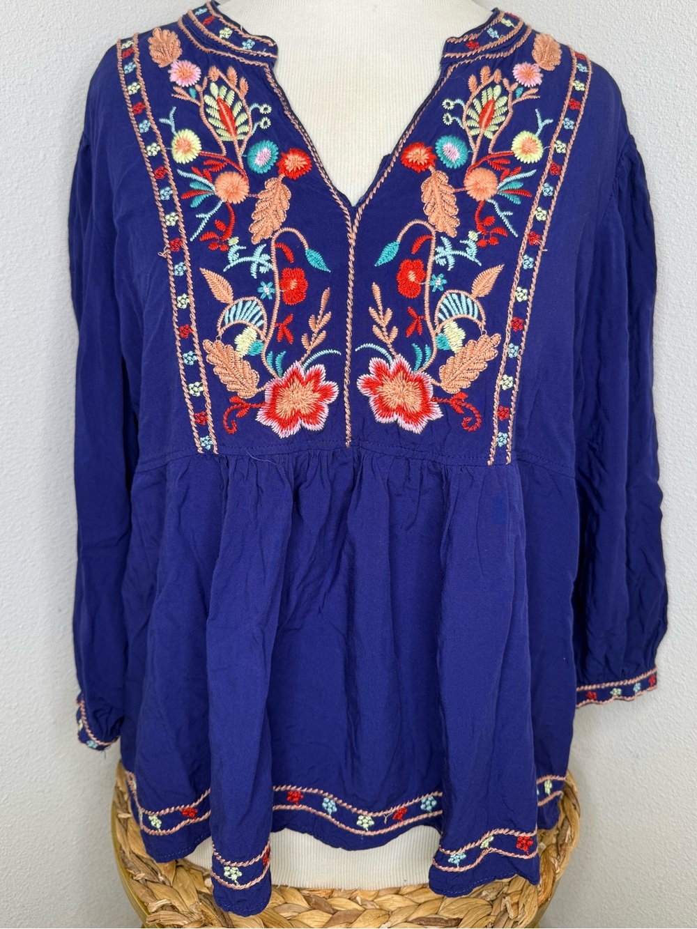 Solitaire Navy Embroidered Peasant Tunic